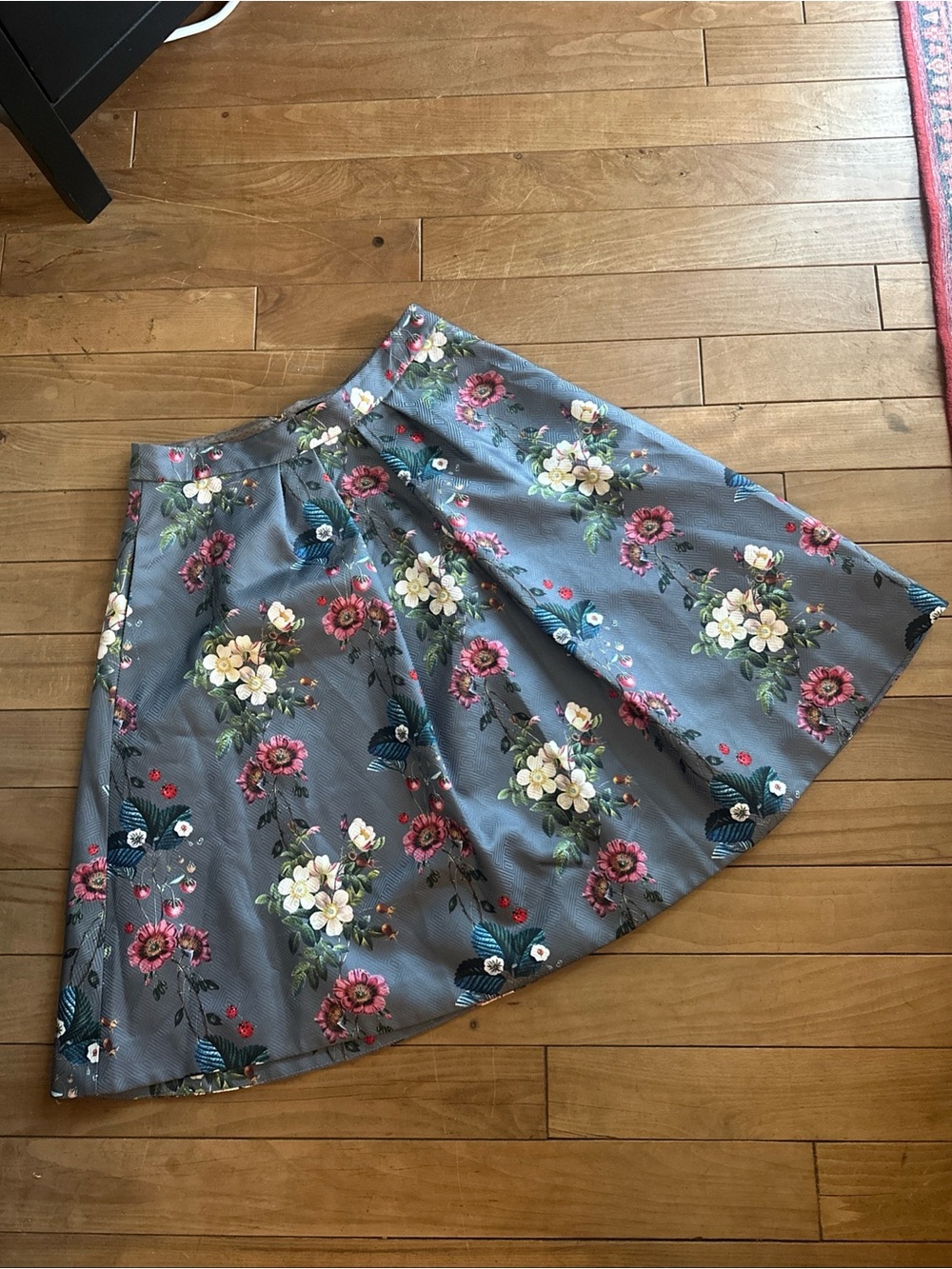 Ted Baker Floral A-Line Midi Skirt in Slate Blue Sz 4